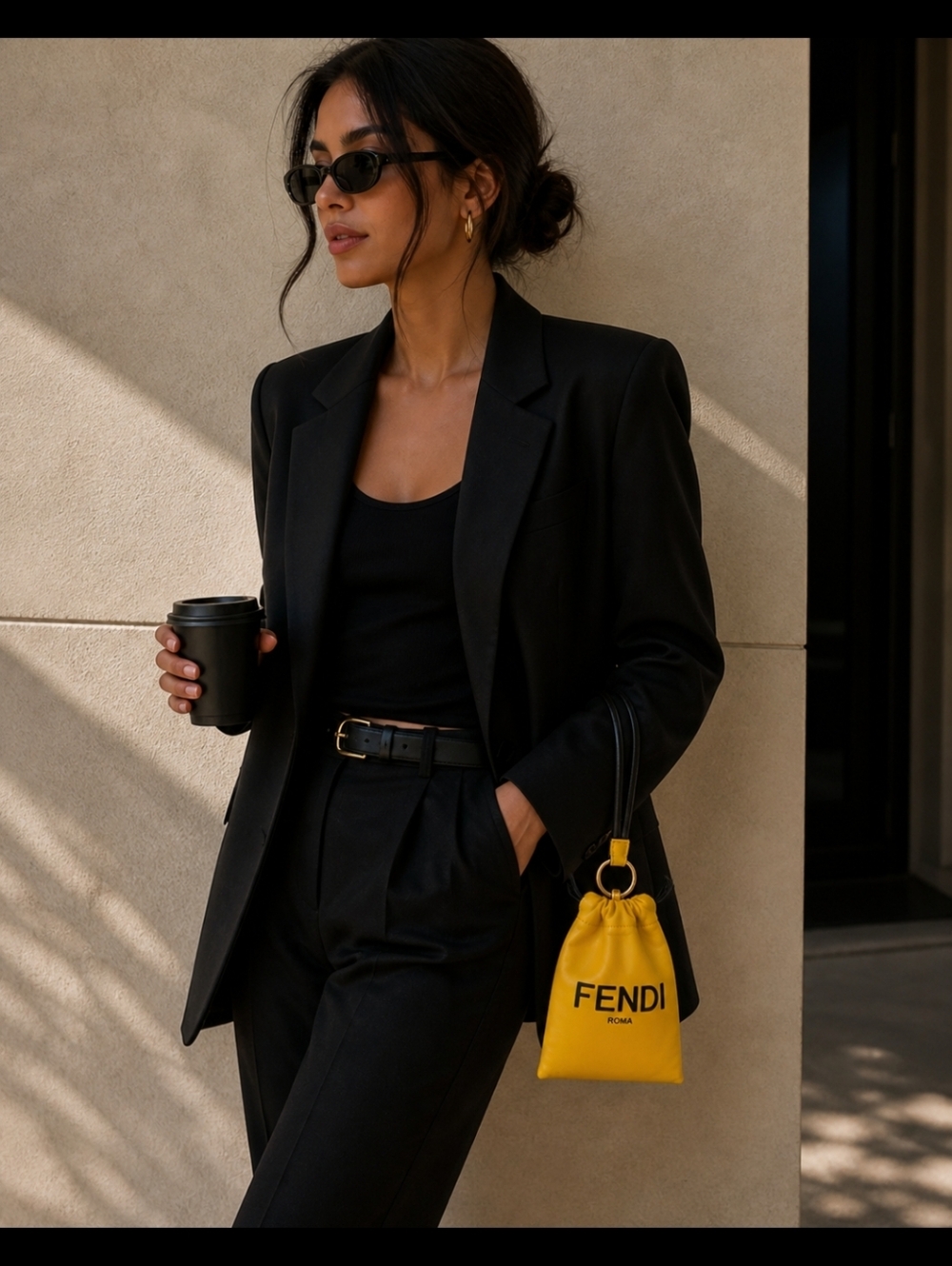Fendi‎ Yellow Drawstring Mini Pouch